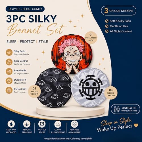 3 PCS Satin Bonnet Set for Women & Men, Silky Sleep Caps for Hair Protection, Adjustable Elastic Bonnet (A3) - Image 2