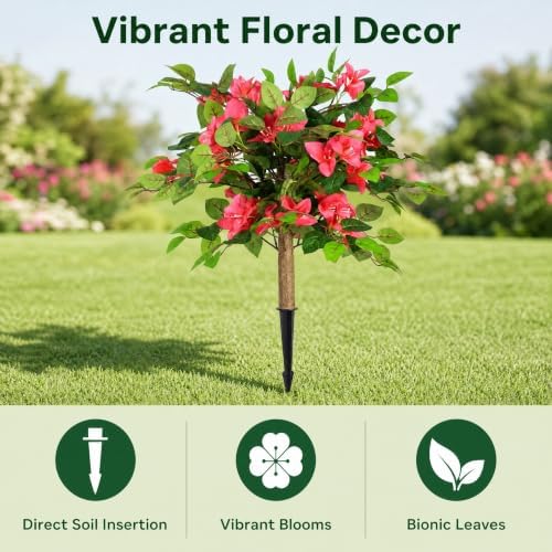 Artificial Bougainvillea Tree with Spike -3FT Faux Bougainvillea Tree with Realistic Flowers, Tall Fake Fall Flower Tree for Indoor or Outdoor Decor, Silk Floral Plant for Porch, Garden (Pink) - Image 4