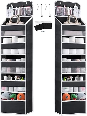 Over the Door Organizer Storage - 5 Tier Hanging Storage shelves Door Organizer with Pockets, Anti Tilt 44 lb Load Behind Door Organizer for Bedroom,Nursery,Bathroom,Kitchen,Dorm,Shoe - 1 Pack, Black by Wakaye