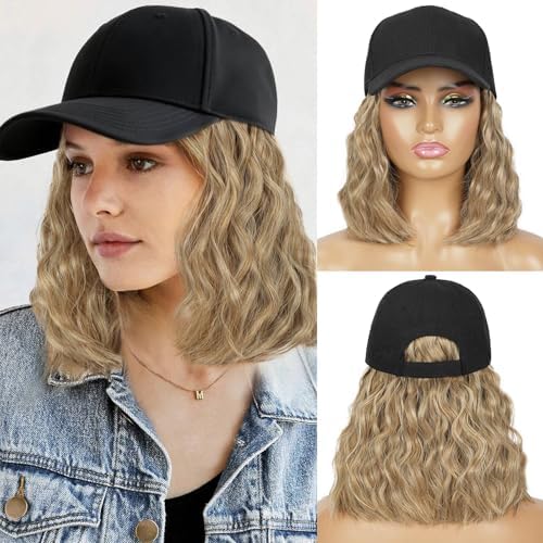 HANYUDIE Hat Wig for Women Wig Cap with Curly Hair Extensions Hat with Hair Wave Adjustable Baseball Cap Wigs by HANYUDIE