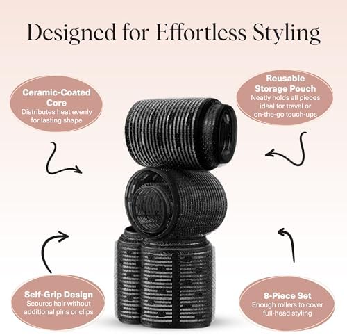 Kitsch Ceramic Hair Rollers for Women - Black, 8 Count (Pack of 1) - Image 4