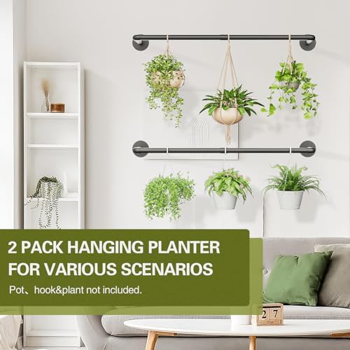 Galood 2Pc Hanging Planters for Indoor Plants Plant Hanger Indoor Hanging Plant Holder Black Metal Rod(Pot/Chain/Plant not Included - Image 2