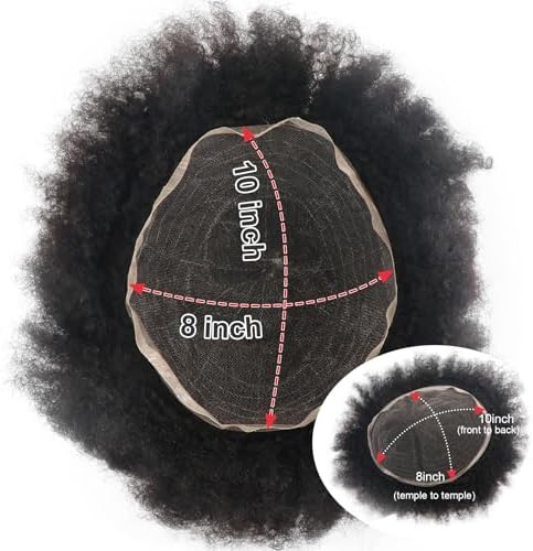 Man Hair Unit Afro Toupee for Black Men Kinky Curly Human Hair Wigs 10MM Mens Wave Units Full Lace Black Mens Hairpiece 8x10inch Lace Replacement Systems (1# Jet Black) - Image 2
