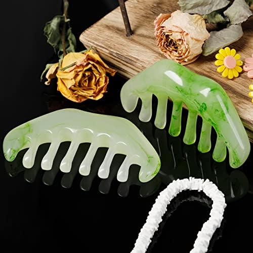Geiserailie 2 Pcs Jade Combs Gua Sha Stone Scalp Massage Tool - Image 6
