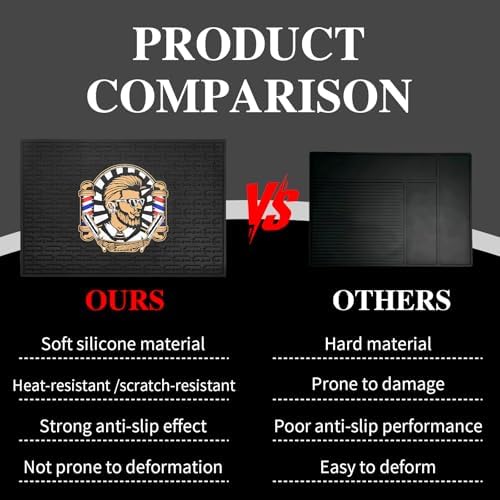 Non-Slip barber mats for clippers, Flexible Rubber Barber Station Mat for Hair Styling Tools, Double Edge Countertop Protector Pad for Professional Salon Styling Tools, Bar Service Mat 17.7x11.8Inches - Image 5