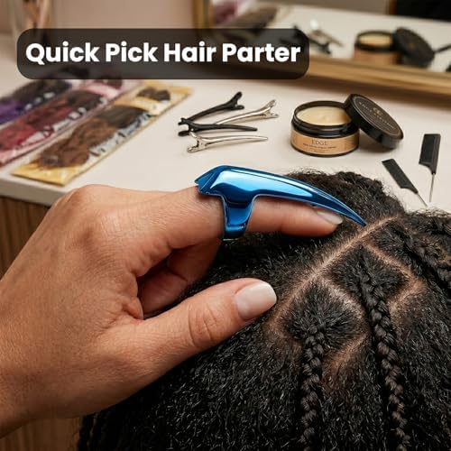My Hair Tools Hair Parting & Sectioning Ring – Stainless Steel Finger Braiding Pick Tool for Dreadlocks, Wigs, Weaves, Hair Extensions – Quick Install Styling Tool for Salon & Home Use (Blue) - Image 7