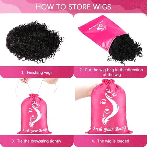 2PCS Satin Storage Pouches with Drawstring for Wig Packaging, Hair Extensions, Bundles & Tools - Travel Carrying Case (Pink) - Image 5