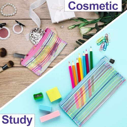 Mesh Bags with Zipper (6 Pack), Small Nylon Makeup Bag Cosmetic Pouches Travel Organizer for Purse Diaper Bag Home Organizing Striped Mix 6 Colors - Image 4