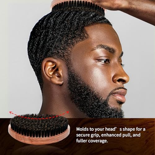 360 Curved Wave Brush For Men & Beard - Soft Hard Palm Wave Hair Brushes Wave Styler Great for Wolfing - Made with Beech Mix Nature Boar Bristle Brush for Barbers & Daily Use Black Hair (Coffee) - Image 6