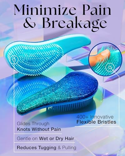Lily England Glitter Detangler Brush for Curly, Thick, Wet & Dry Hair, Blue - Image 3