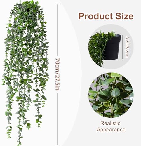 Artificial Hanging Plant 2 Pcs Faux Plant Ivy Vine Faux Eucalyptus Vines Fake Potted Greenery for Wall Living Room Home Shelf Office Bathroom Outdoor Indoor Decor (Type 6) - Image 2