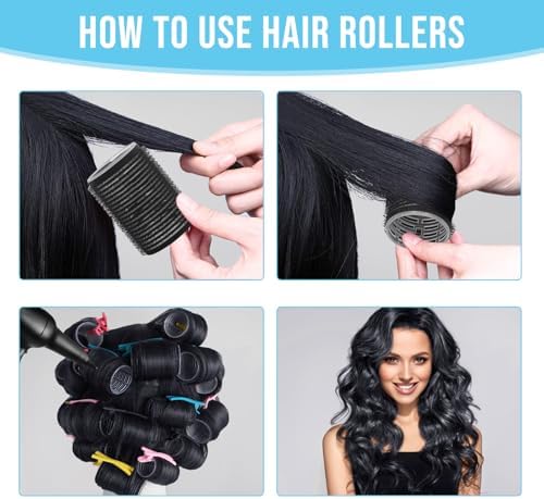 Heatless Self-Grip Hair Rollers Kit, 3 Sizes (0.79",1.18",1.57") for Short/Medium/Long Hair | 36 Rollers +12 Clips + Foldable Comb | No Heat Curlers for Overnight Waves,.Blue or black randomly! - Image 6