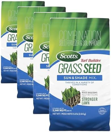 Scotts Turf Builder Grass Seed Sun and Shade Mix - Grass Seed Plus Lawn Fertilizer and Soil Improver, Covers Up to 2,240 sq. ft., 5.6 lb. (Pack of 4) by Unknown