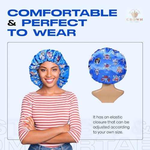 Silky Design Bonnet with Elastic Soft Band Adjustable Women and Men Bonnets for Sleeping Comfortable Satin Fabric (Blue Op) - Image 4