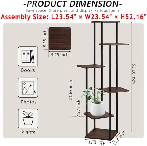 AZERPIAN 6 Tier Tall Plant Stand Indoor Corner Tiered Shelf Metal MDF Board - Image 4