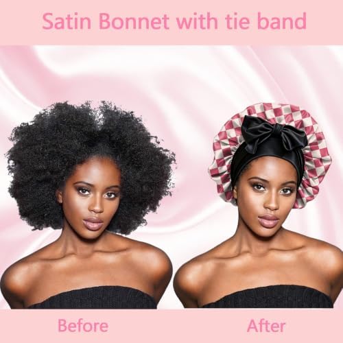 Satin Hair Bonnet Silk Bonnet for Sleeping Double Layer Elastic Tie Band Adjustable Reusable Hair Cap Cute Women Girls - Image 5