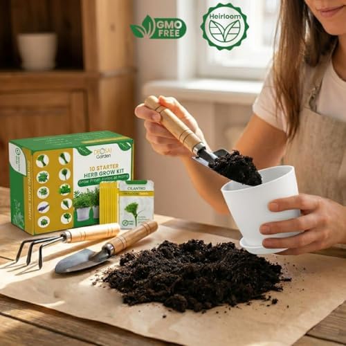 47 PCS Herb Garden Seeds Starter Kit, 10 Non-GMO Culinary Herb Seeds with White Pots & Planters for Windowsill, Herb Growing Kit Indoor & Outdoor, Unique Herb Garden Gift Set for Gardening Lovers - Image 4