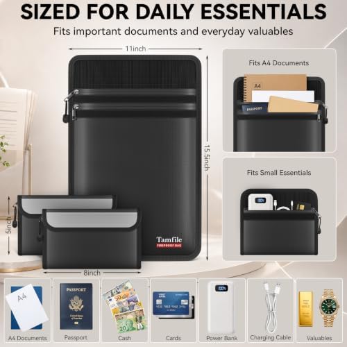 Tamfile Fireproof Document Bag with 2 Pack Fireproof Organizer Travel Bag - Image 3