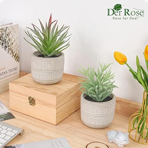 Der Rose 2 Pack 8.5" Fake Succulents Plants in Ceramic Pots for Boho Decor - Image 4