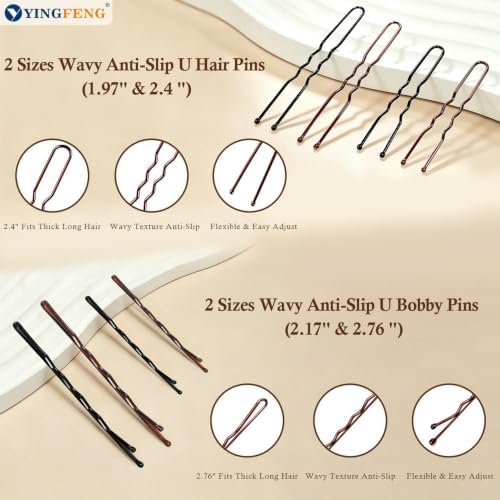 YINGFENG 510Pcs Women Hair Styling Set Bobby Pins U Clips Bun Nets Elastic Hair Ties Brown Black Hair Accessories for Daily Dance Hairstyle - Image 7