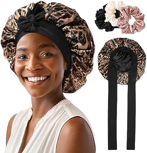AWAYTR 2-Layer Satin Hair Bonnet, Tie Band Sleep Cap for Women by AWAYTR