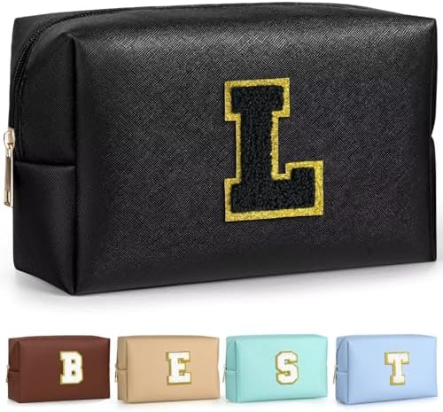 TOPEAST Personalized Birthday Gifts for Women, Preppy Patch Makeup Bag, Chenille Letter Pouch Cosmetic Bag, Travel Organizer, Birthday Gifts for Friends, Cute Stuff (Black L) by TOPEAST