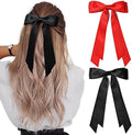 2PCS Silky Satin Hair Bows Hair Clip Black Red Hair Ribbon Ponytail Holder Accessories Slides Metal Clips Hair Bow for Women Girls Toddlers Teens Kids by AILEAM