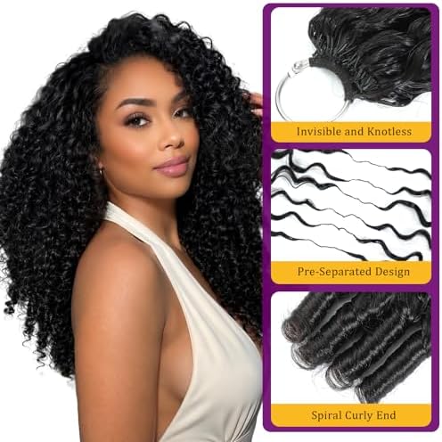Human Crochet Hair for Black Women 16 Inch 120g Miracle Knots Hair Burmese Curly Crochet Human Hair Feather Crochet Human Hair Bundles Invisible Hair Extensions Natural Black - Image 2