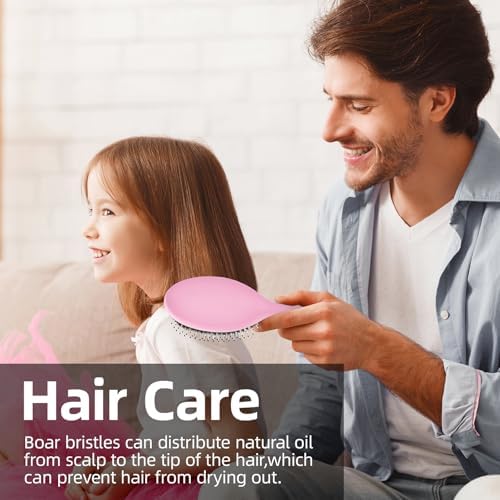 Boar Bristles Hair Brush for Women and Men, Detangling Hair Brush for Smoothing Massage Add Shine, Nylon&Boar Bristles Detangler brush for Hair Healthy (1 Pcs-Pink&White) - Image 4