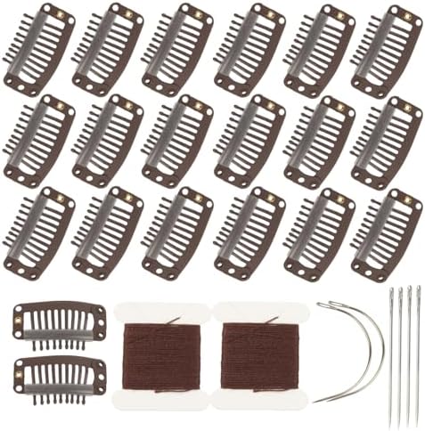 20 Pieces Hair Extension Clips, Dark Brown Wig Clip with Needle and Thread by YUXIANG
