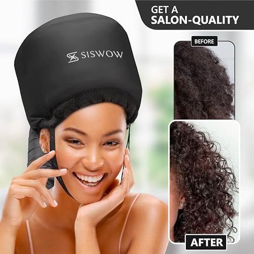 SISWOW 2-in-1 Curl Plopping Cap & Hooded Bonnet Hair Dryer Attachment, Define Curls & Reduce Frizz While You Dry, Hands-Free Diffuser Set for Wavy & Curly Hair, Net Plopping Cap + Headband + Bag - Image 5