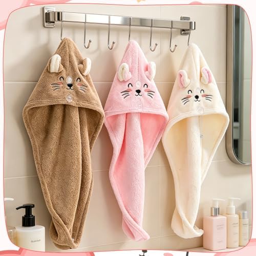 3 Pack Microfiber Hair Towel Wrap for Kids, Hair Drying Turbans - Image 6