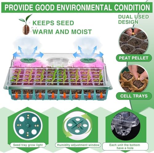 YAUNGEL Seed Starter Tray with Grow Light & Timer, 80 Cells,2-Pack,Green - Image 4