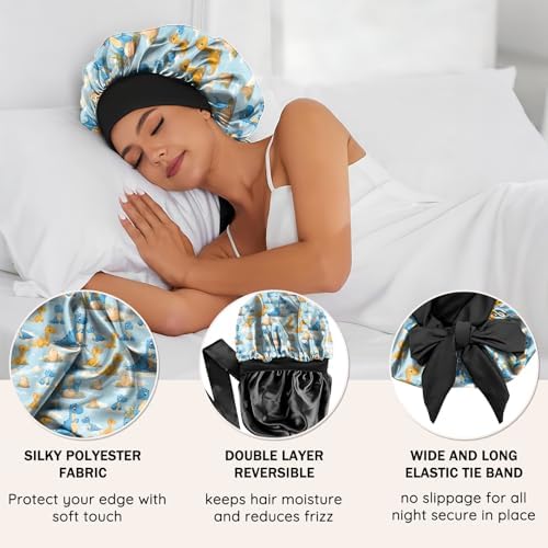 Satin Hair Braid Bonnet for Sleeping Double Layer Elastic Wide Soft Tie Band Hair Silk Lined Sleep Cap Women Girls - Image 3