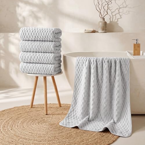 REDKISS 4 Pack Gray Bath Towels for Bathroom, Ultra Soft, 27"x55" - Image 4