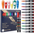 Artdone 12 Colors Nail Art Pens Set, 3D Quick-Drying Acrylic Paint Markers Nail Point Graffiti Dotting Drawing Liner Brush for DIY Gel Nail Polish Design Manicure Tools by Artdone