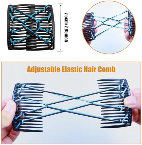 5 Pieces Stretchy Magic Hair Comb Adjustable Elastic Comb Clip for Women Girls No Crease Hair Pins Vintage Bun Maker for Curly Thick Wavy Hair Ponytail - Image 5
