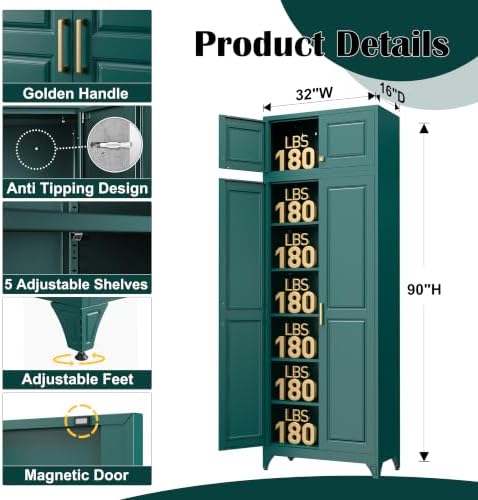 SteeLoong 90”Metal Pantry Storage Cabinet with Doors & 5 Adjustable Shelves - Image 3