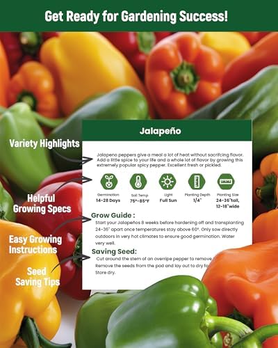 3000+ Pepper Seeds Collection - 15 Varieties Non-GMO Hot & Sweet Seeds for Planting: Cayenne, Cubanelle, Habanero, Poblano, Serrano, Big Jim & Bell for Garden - Image 5