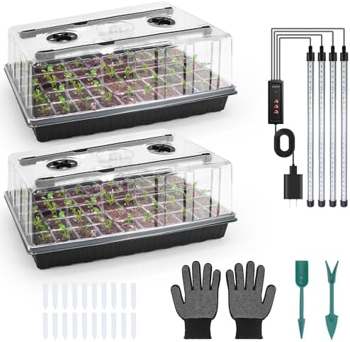 120-Cell Seed Starter Tray with Grow Light, Seedling Starter Trays with 4.08" Humidity Dome, Self-Watering Plant Germination Trays,Seed Starter Kit for Seeds Growing (Black) by Unknown