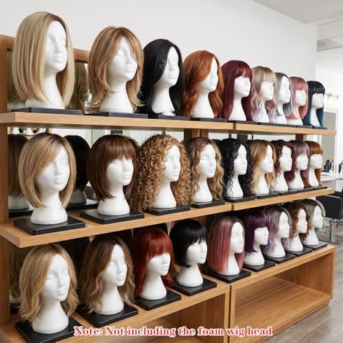 4 Pack Plastic Wig Head Stands Non-Topple Square Base – 7"x7"x3.3" Mannequin Holder for Tabletop Display, Styling, Cosmetology Manikin, Hats, Wigs, Hairpieces & Masks (Black) - Image 4