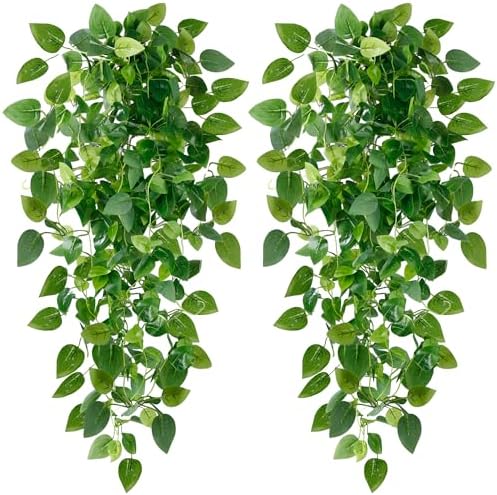 Sggvecsy Fake Hanging Plants 4 Pcs Artificial Hanging Plants Fake Ivy Vine Faux Pothos Vines Artificial Ivy Leaves Greenery Plant for Room Patio Home Indoor Outdoor Shelf Wall Garden Decor(No Baskets) by Sggvecsy