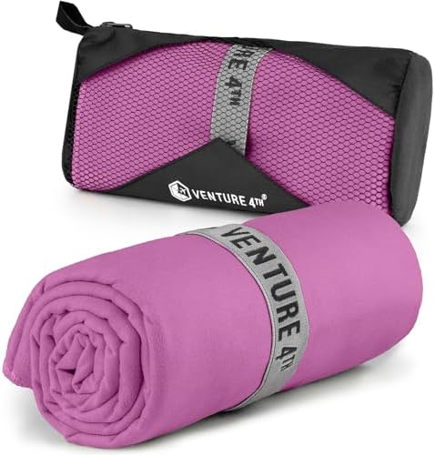 VENTURE 4TH Quick Dry Microfiber Towel for Camping & Gym - Purple XL by VENTURE4TH