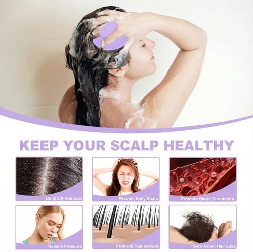 Silicone Scalp Massager Shampoo Brush, Scalp Brush for Hair Growth & Dandruff Removal, Hair Scrubber Scalp Stimulator Exfoliator Brush with Soft Bristles for Wet Dry Scalp Care (Light Purple) - Image 4