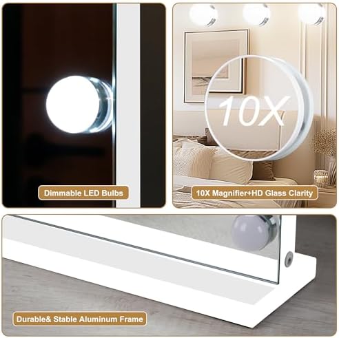 Moonee Vanity Mirror with Lights, Hollywood Lighted Makeup Mirror with 23 Dimmable Bulbs and 10X Magnification, 3 Colors Modes, Light Up Mirror, Gifts for Women, Girls,Dorm Room Essentials（44" x 30"） - Image 6