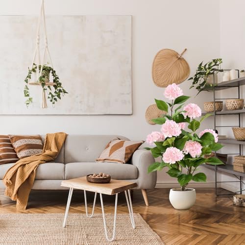 3FT Artificial Hydrangea Tree 2 Pack, Realistic Faux Hydrangea Plants in Pot with Pink Flowers, Lifelike Faux Greenery Home Indoor Outdoor Front Porch Garden or Wedding, Pink - Image 5