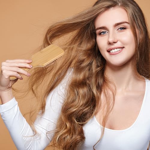 10 Pcs Bamboo Hair Brush, Bulk Round-tipped Bamboo Bristles Detangling Brush Paddle Lightweight Massage Anti Static for Women Men and Children, Stimulates Scalp for Hair Growth (Large, Count, 10) - Image 5