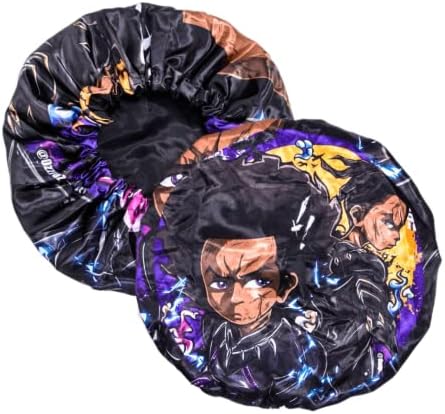 Anime Bonnet with Elastic Soft Band Adjustable Women and Men Silky Bonnets for Sleeping Comfortable Satin Fabric, Dark Huey by CrownLimitedSupply