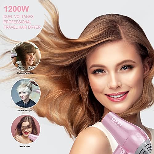 DAN Technology Travel Hair Dryer,Dual Voltage HairDryer,Mini Blow Dryer with Concentrator,Small Hair Dryer with Diffuser,European hairdryer with European Plug,Pink Blow Dryer for Women - Image 6
