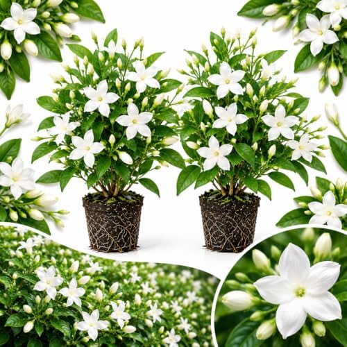 Set of 2 Live Poet Jasmine Shrubs, 4–6"Tall, Fragrant Flowers by Unknown